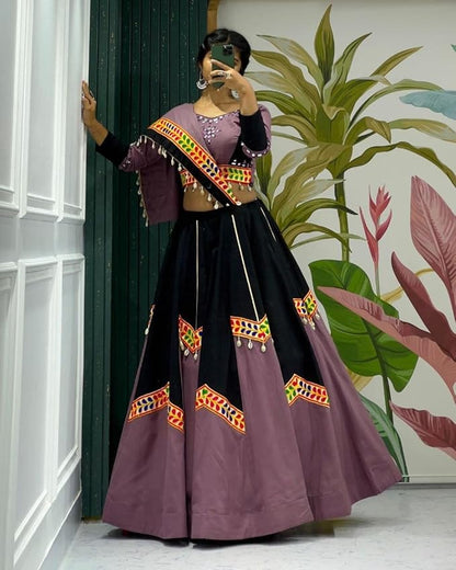 ISHAANCHI Women's Ghamti Chaniya Choli Set – Pure Jaam Cotton | Fancy Cut Patch & Kodi Lace | Gamthi Dupatta Border | 8M Flair | Fully Stitched